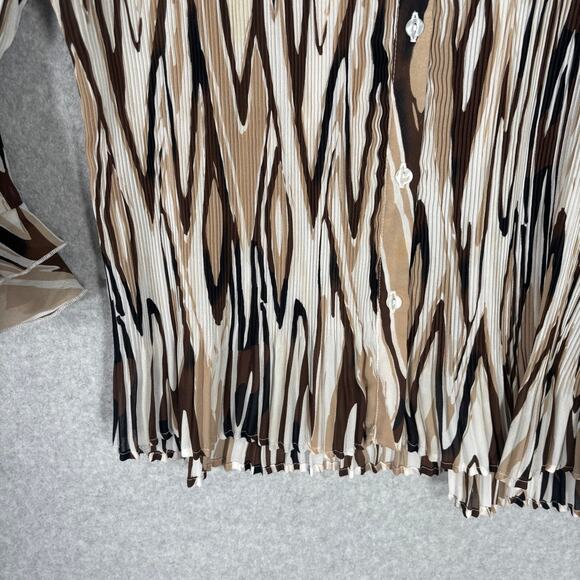 Vintage 90s Crinkle Sheer Blouse XL Ruffle Artsy Abstract Neutrals Siren Loud - Picture 5 of 11